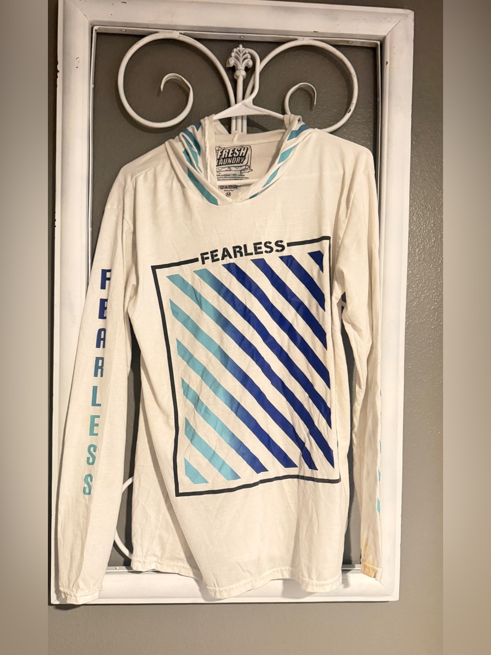 Fresh Laundry 'Fearless' Striped Hoodie Tee - White & Blue